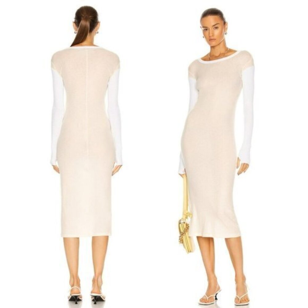 Enza Costa Round Neck Long Sleeve Midi Dress - Ivory